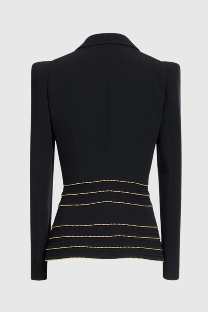 sandy Trim Embellished Blazer & Pants Set - black