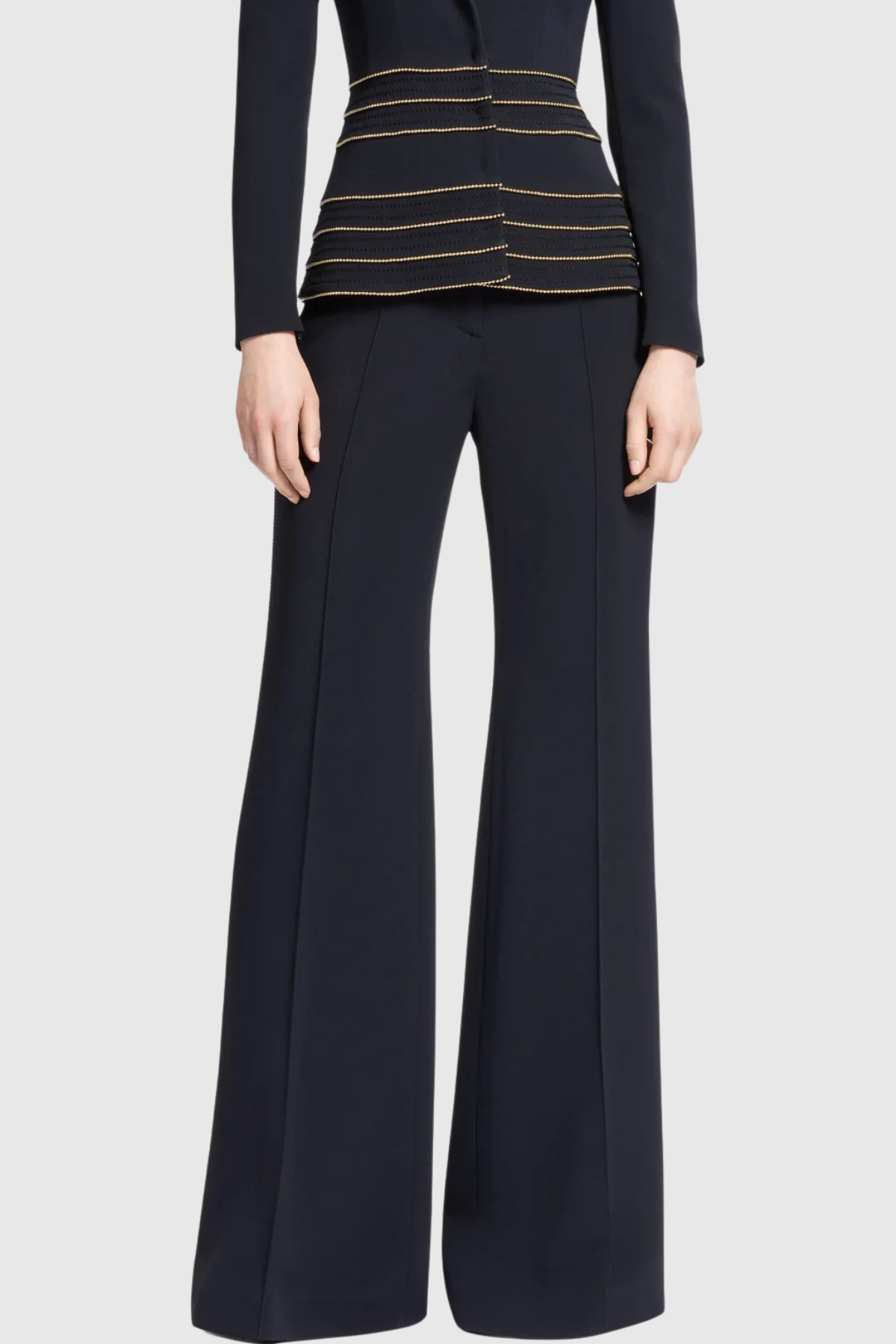 sandy Trim Embellished Blazer & Pants Set - black