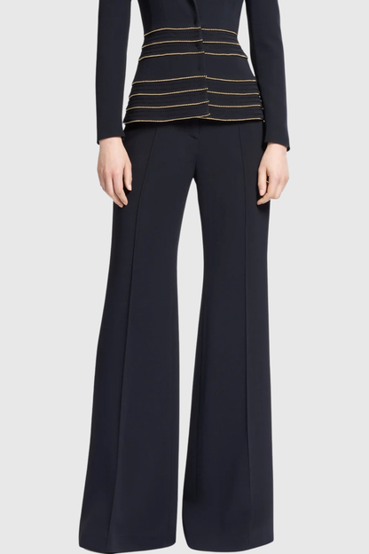sandy Trim Embellished Blazer & Pants Set - black