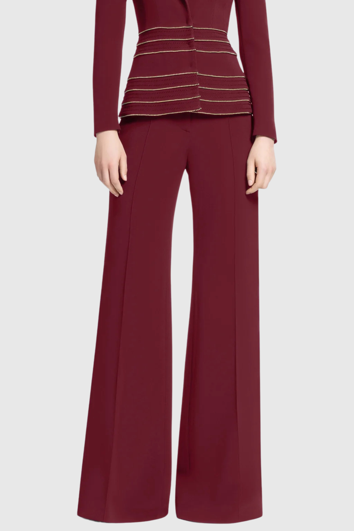 sandy Trim Embellished Blazer & Pants Set - Wine