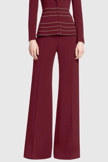 sandy Trim Embellished Blazer & Pants Set - Wine