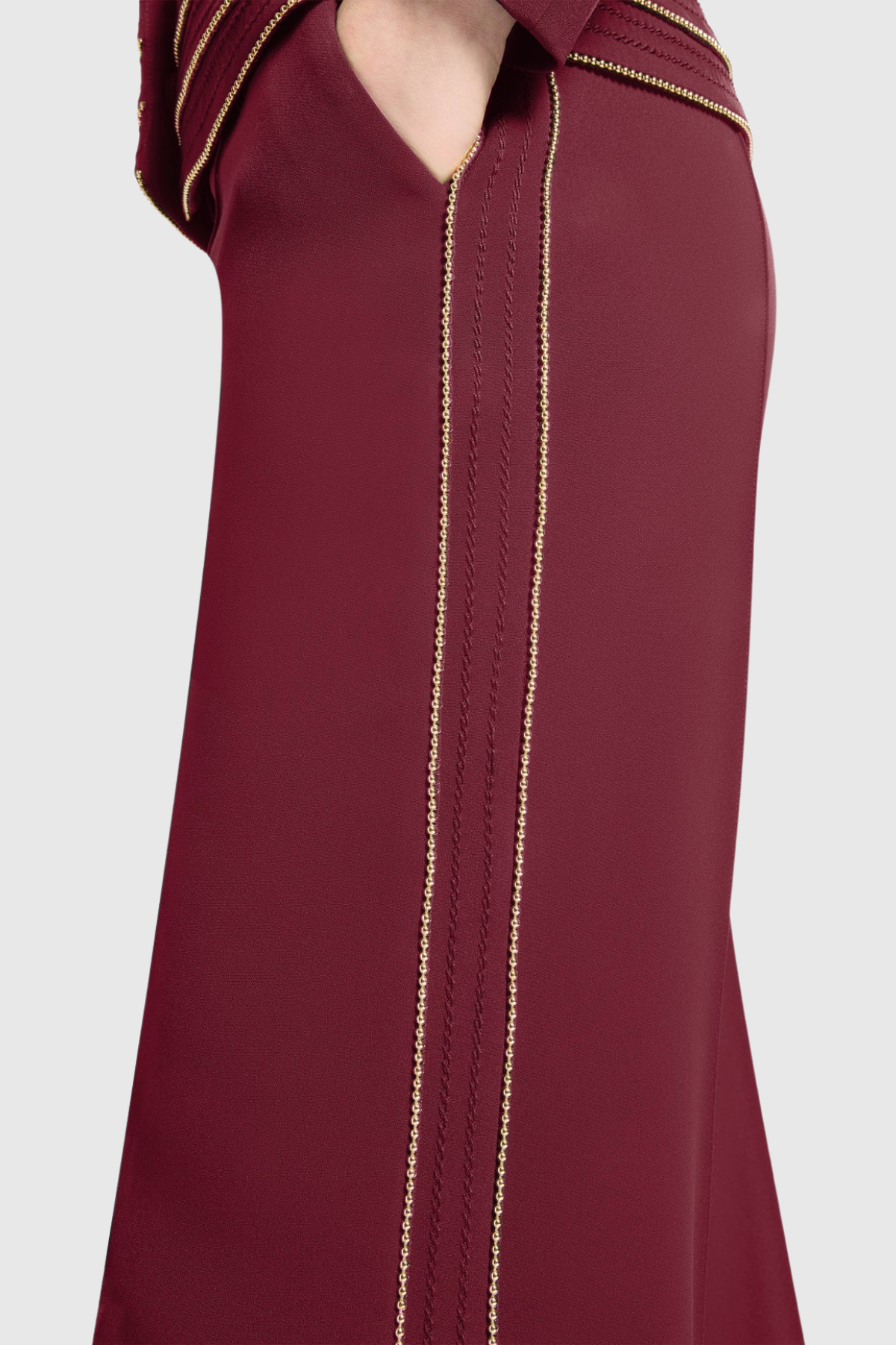 sandy Trim Embellished Blazer & Pants Set - Wine
