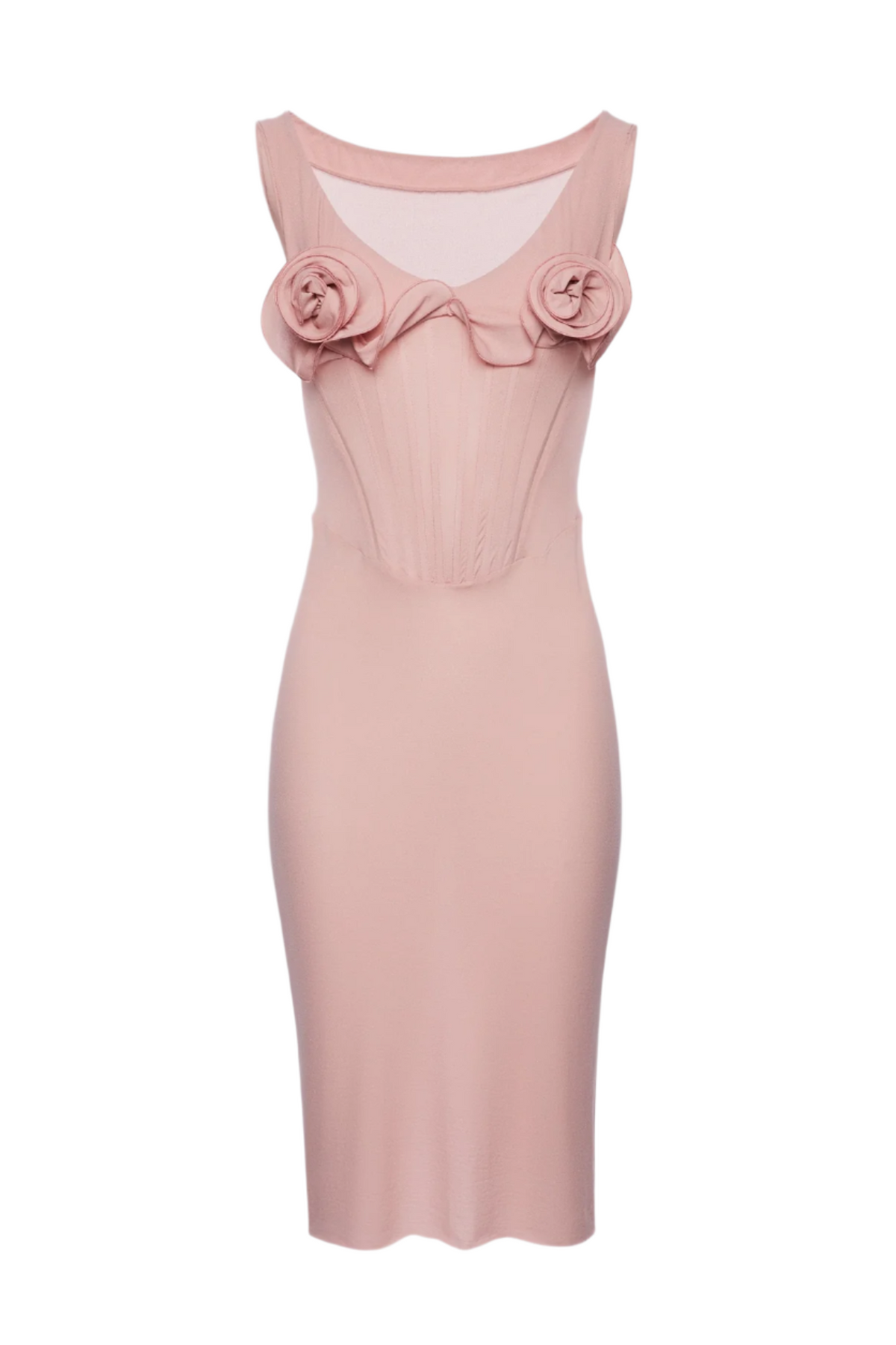 Dinella Floral Appliqué Corset Midi Dress - Pink