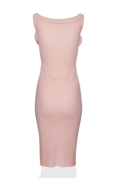Dinella Floral Appliqué Corset Midi Dress - Pink