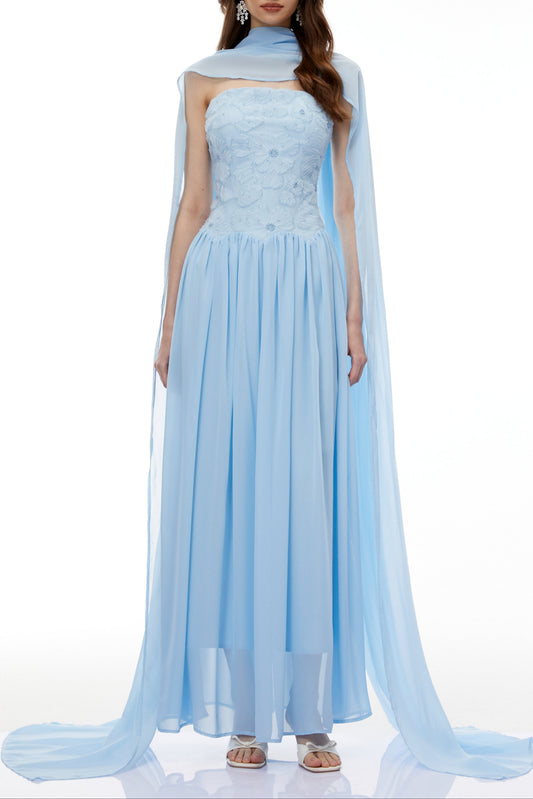 rebecca blue Floral Embroidered Pleated Maxi Dress