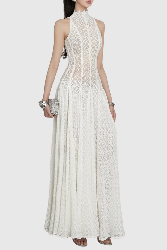 Dodiya Wavy-pattern Sleeveless Lace Maxi Dress