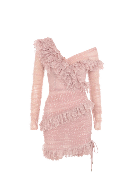 aurora Mesh Dot Ruch Mini Dress