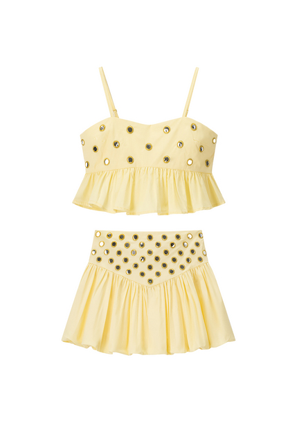 ursula Mirror Embellished Crop Top & Bubble Skirt Set