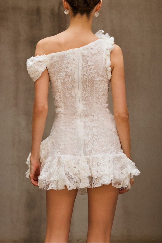 Durriyah One Shoulder Flower Mini Dress