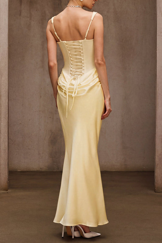 Duyen Sleeveless Corset Maxi Dress In Beige