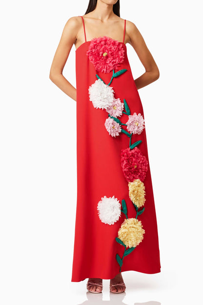judy Buttercup Embroidered Maxi Dress In Red