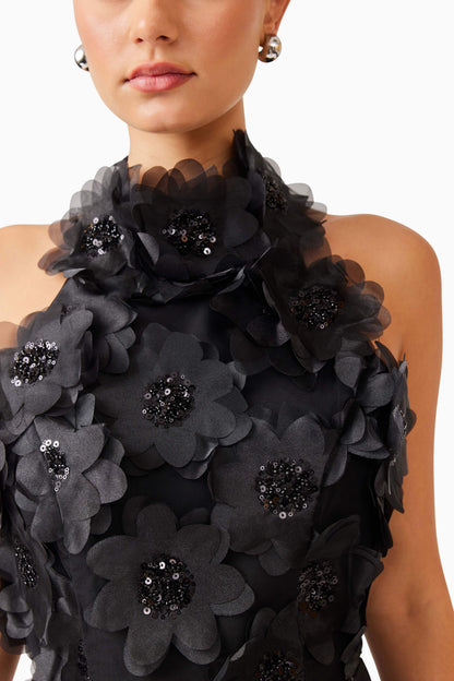 Cherry Blossom Mini Dress in Black