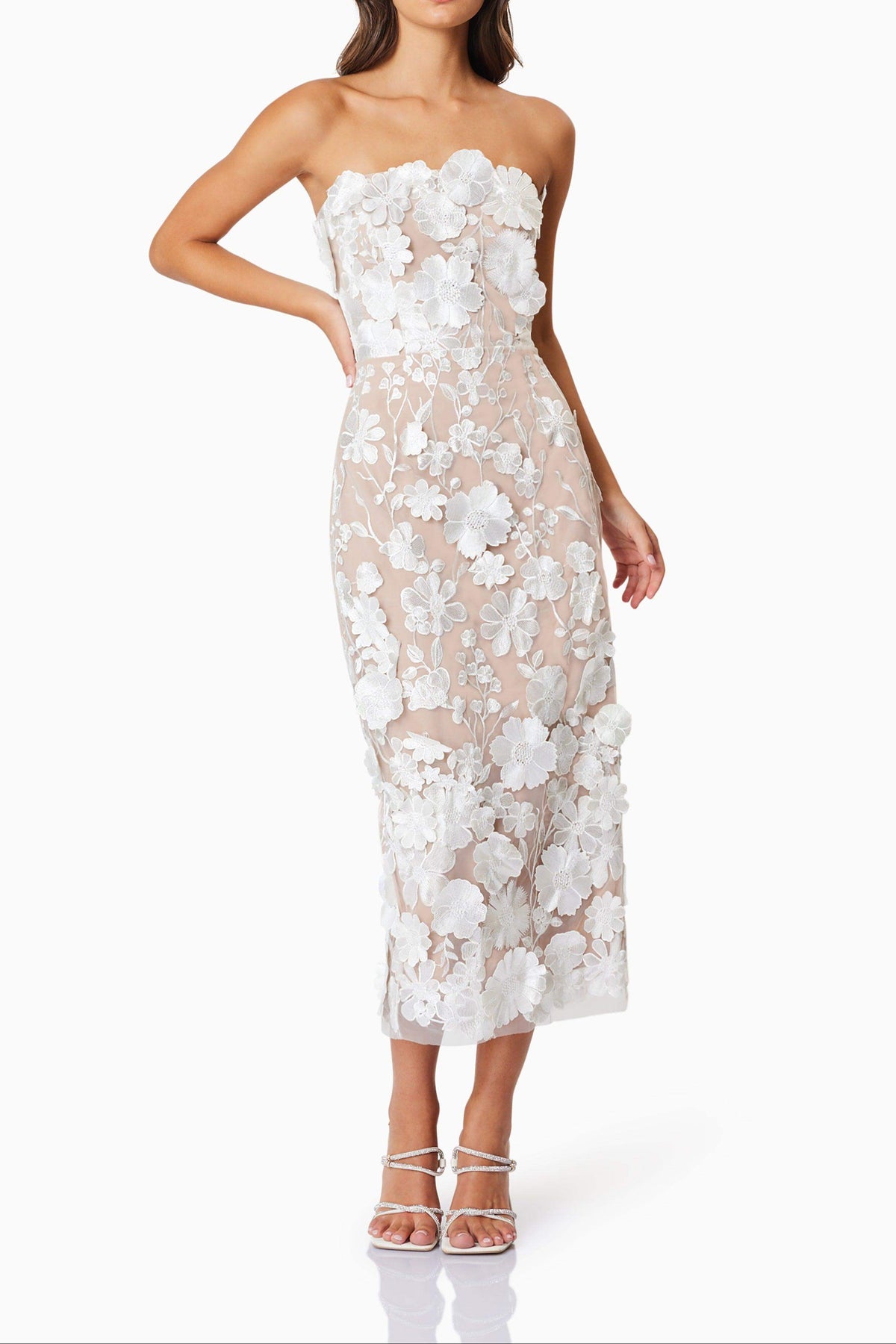Helena Strapless Midi Dress In White