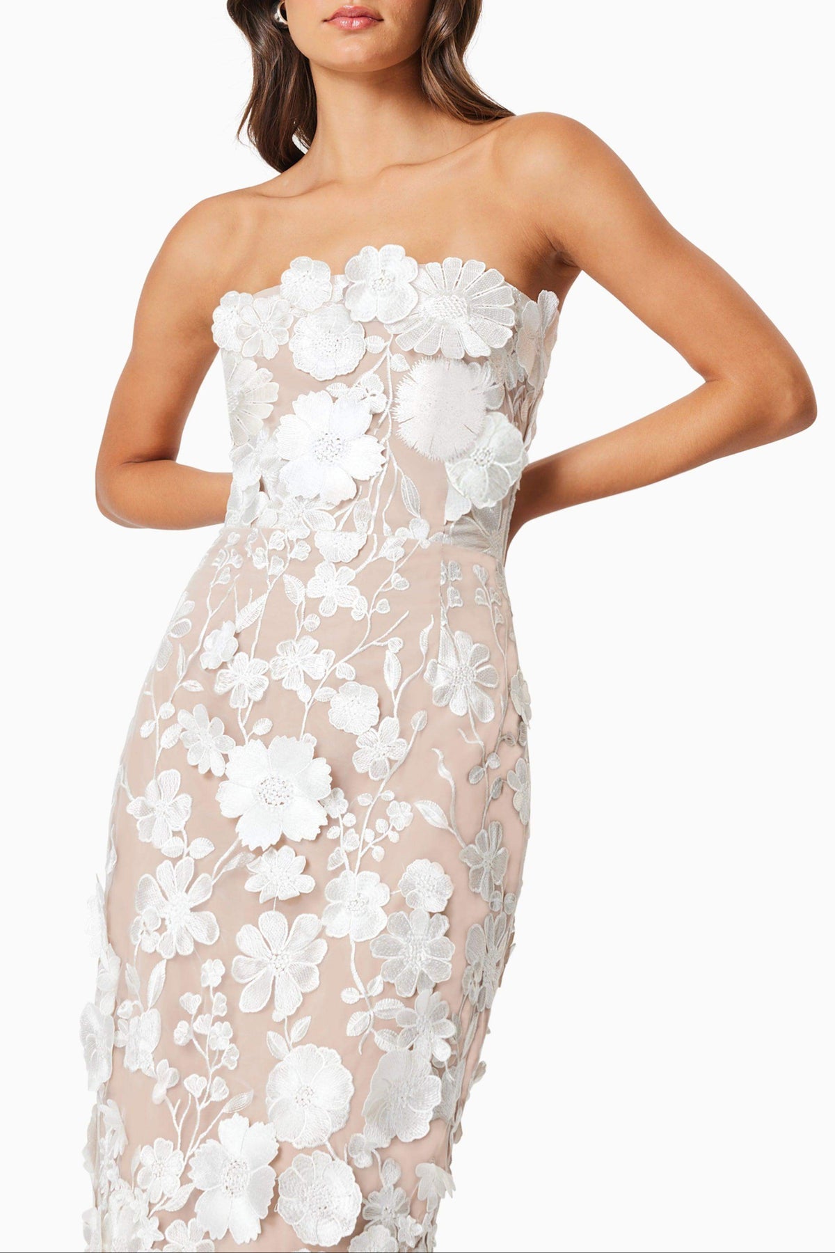 Helena Strapless Midi Dress In White