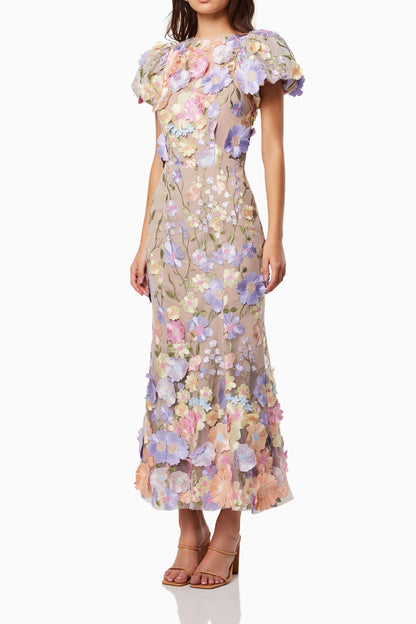 Astraea 3D Lace Maxi Dress In Purple