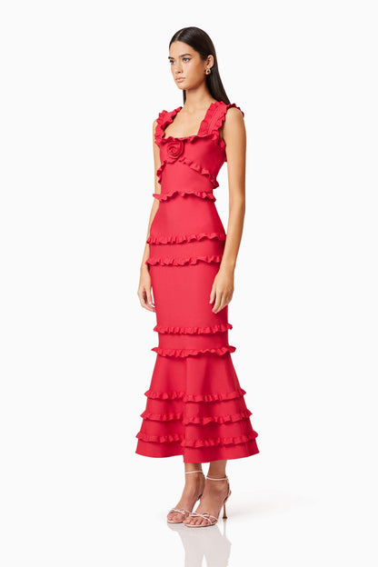 josephine Frill Maxi Dress in Red