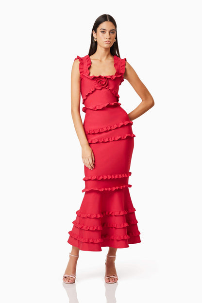 josephine Frill Maxi Dress in Red