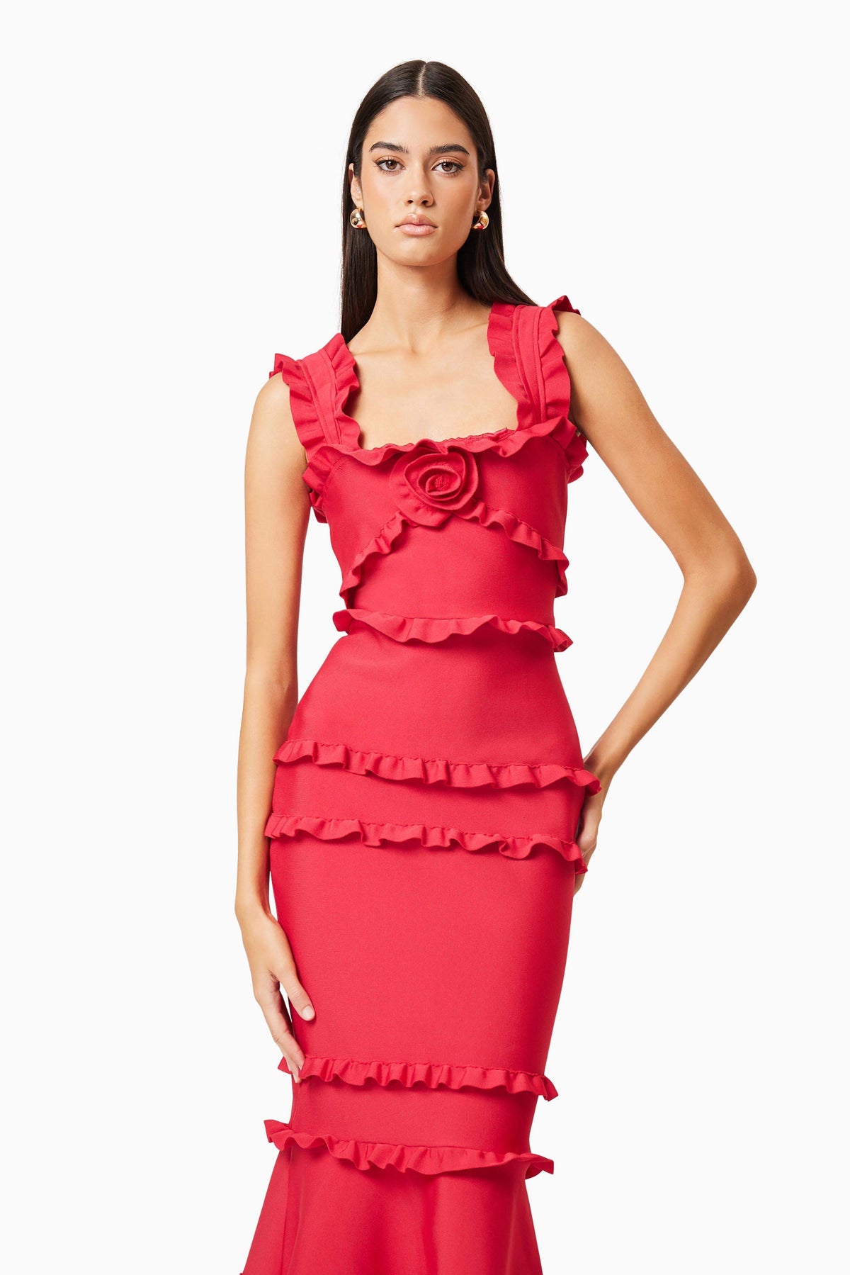 josephine Frill Maxi Dress in Red
