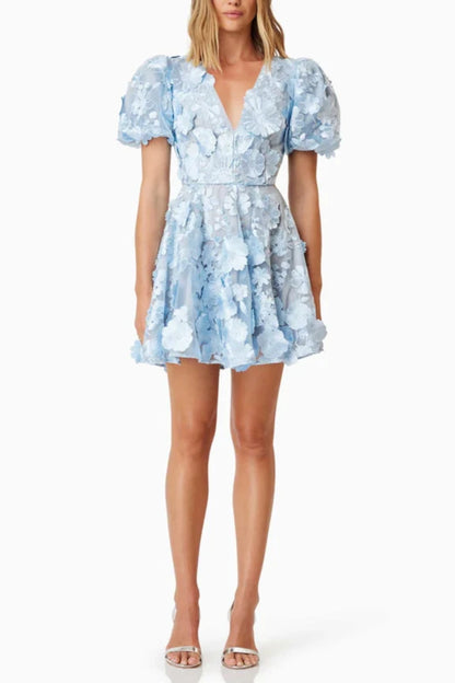CHAYAN FLOWER EMBROIDERY MINI DRESS