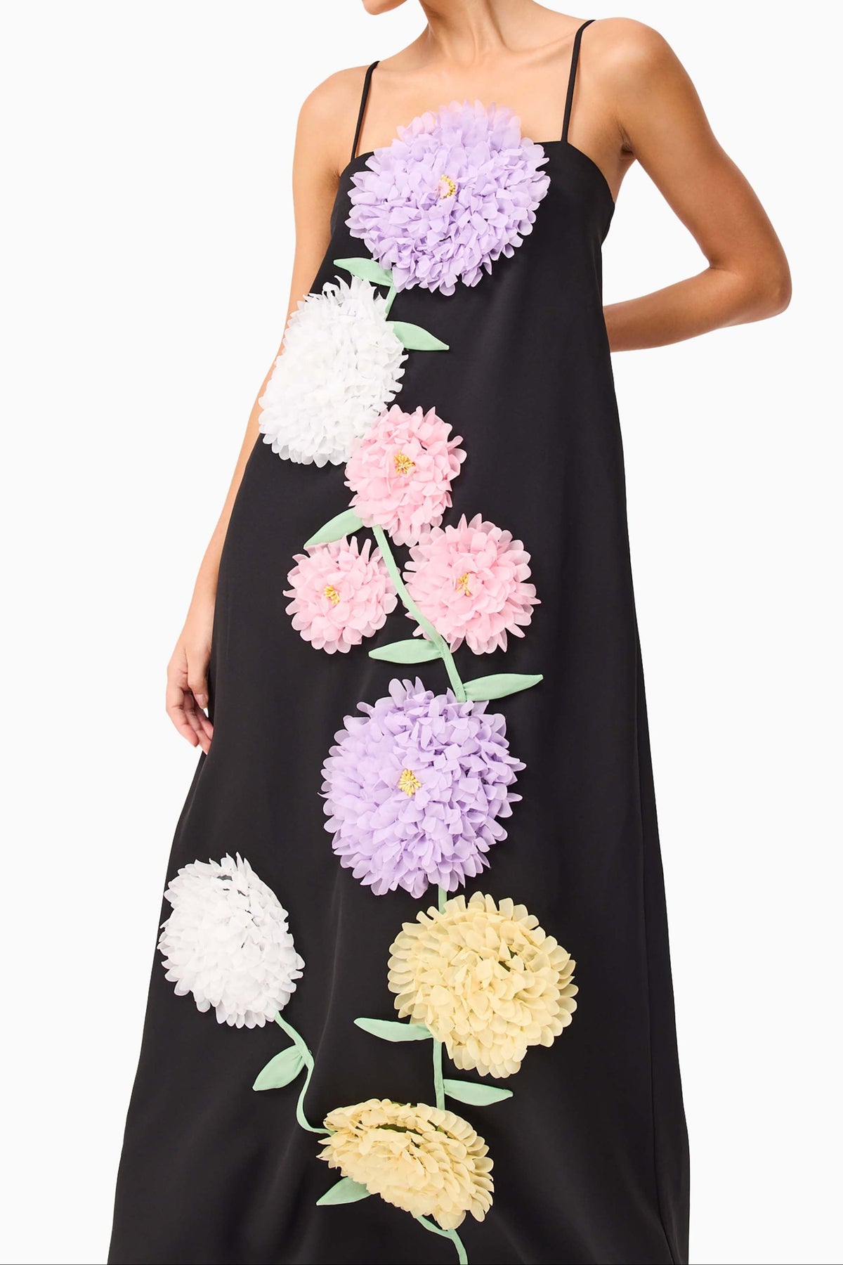 kristin Buttercup Embroidered Maxi Dress in Black