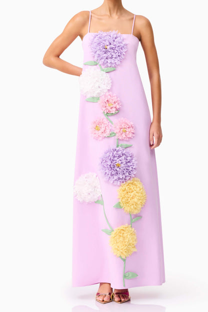 kristin Buttercup Embroidered Maxi Dress in Purple