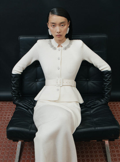 harriet Cream Wool Peplum Knit Midi Dress