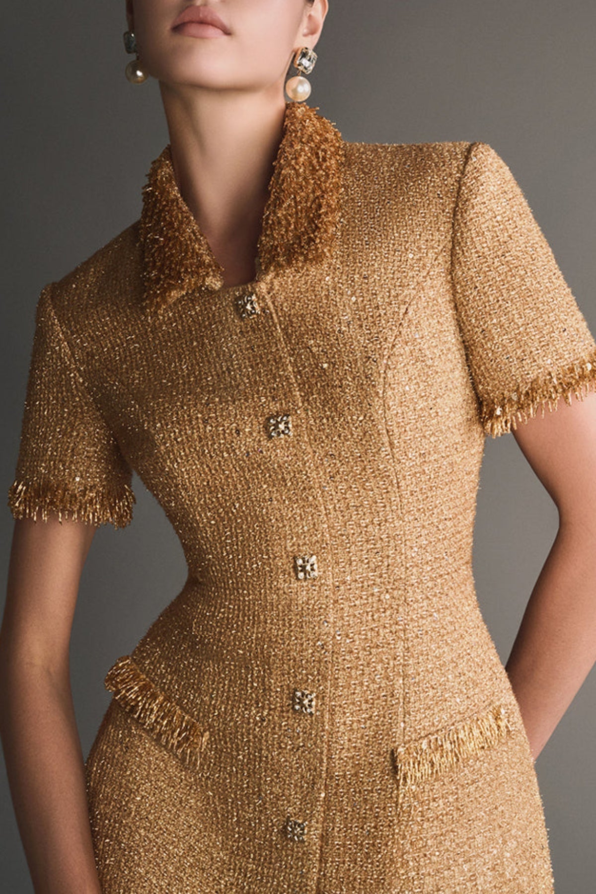 Elborno Gold Embellished Mini Dress