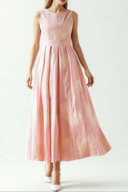 Crochet Sleeveless Backless Maxi Dress In Pink