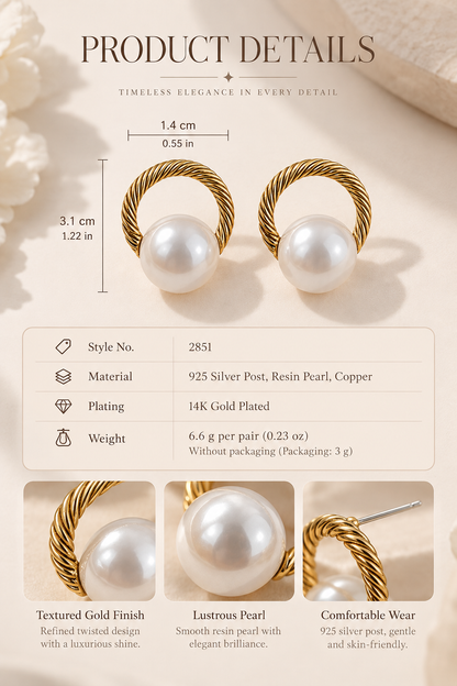 Vintage Large Resin Pearl Earrings with Silver Needle