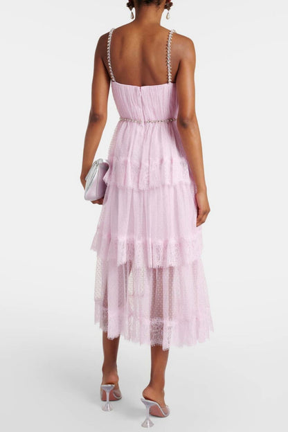 Elgine Crystal-Embellished Lace-trimmed Midi Dress