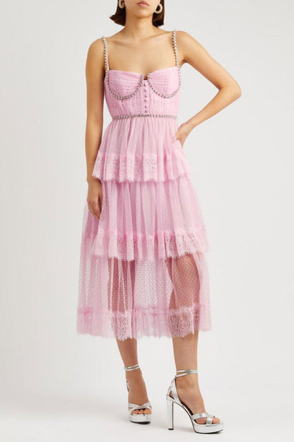 Elgine Crystal-Embellished Lace-trimmed Midi Dress