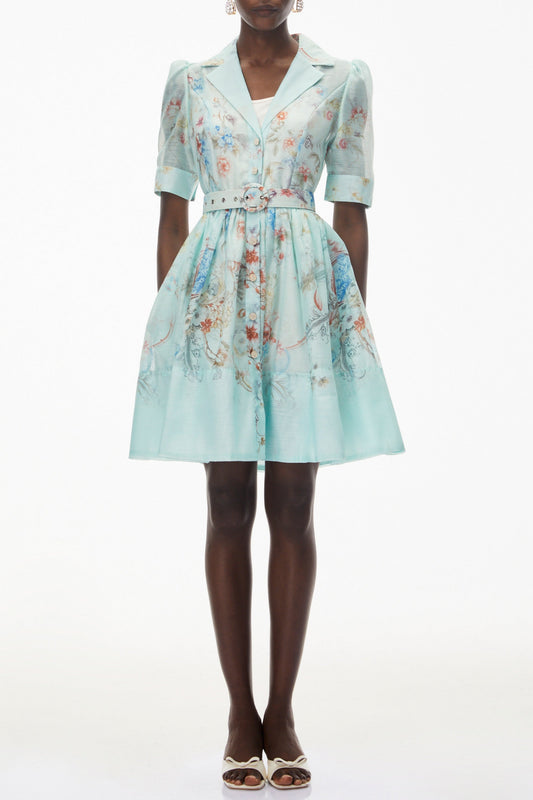 leila Mint Green Floral Print Mini shirt Dress