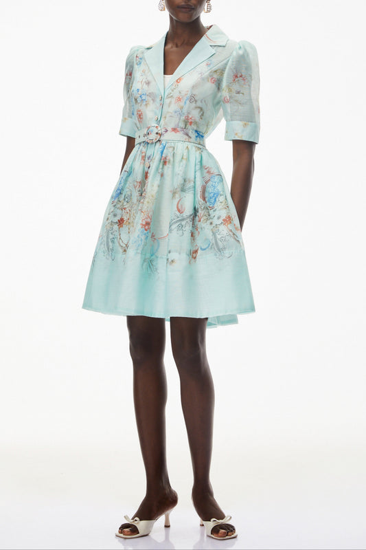 leila Mint Green Floral Print Mini shirt Dress