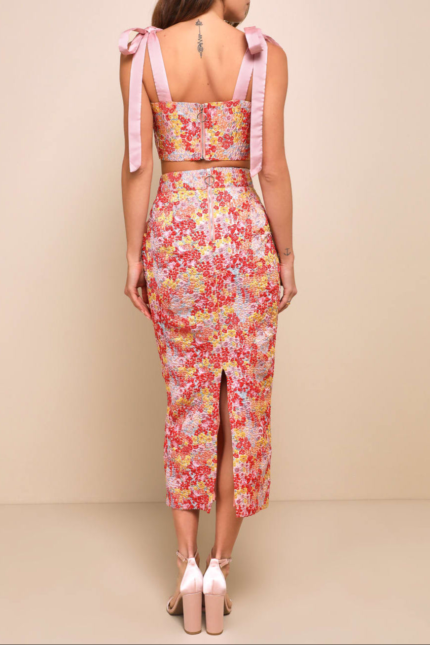 Pink Multi Metallic Tie-Strap Two-Piece Midi Dress