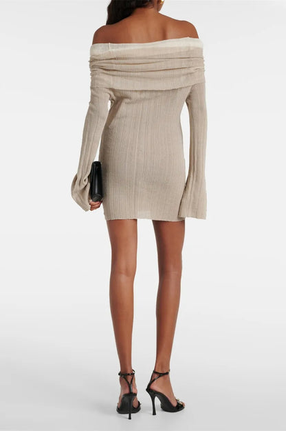 ELMA OFF SHOULDER FLARED KNIT MINI DRESS