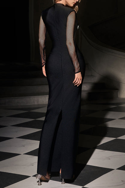 kristin Cutout Crystal Bandage Maxi Dress in black