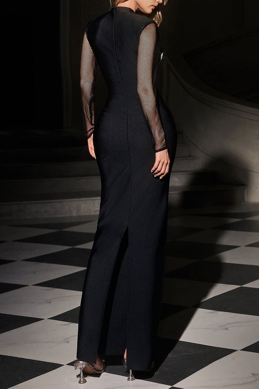 kristin Cutout Crystal Bandage Maxi Dress in black