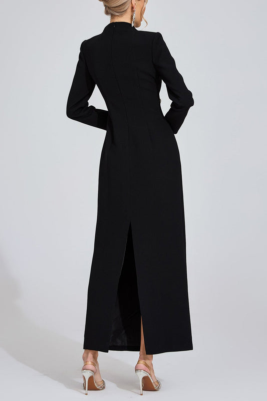nicola Diamond embellished long sleeve Maxi Dress - black