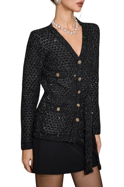 Emilia Sequin Embellished Cardigan - Black