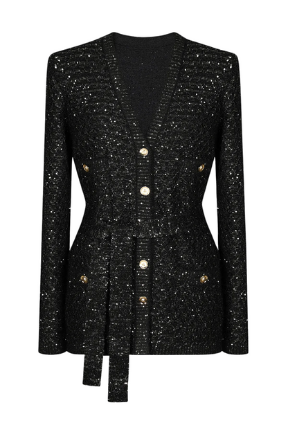 Emilia Sequin Embellished Cardigan - Black