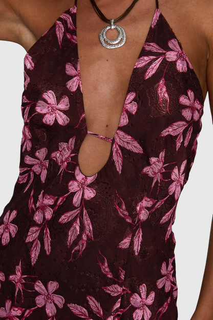 Erbert Floral Halter Maxi Dress - Purple