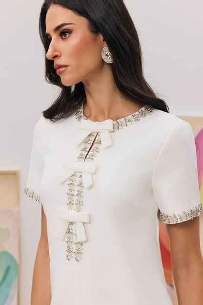 Clarisse bowknot crystal-embellished mini dress