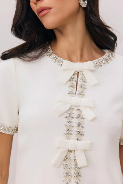 Clarisse bowknot crystal-embellished mini dress