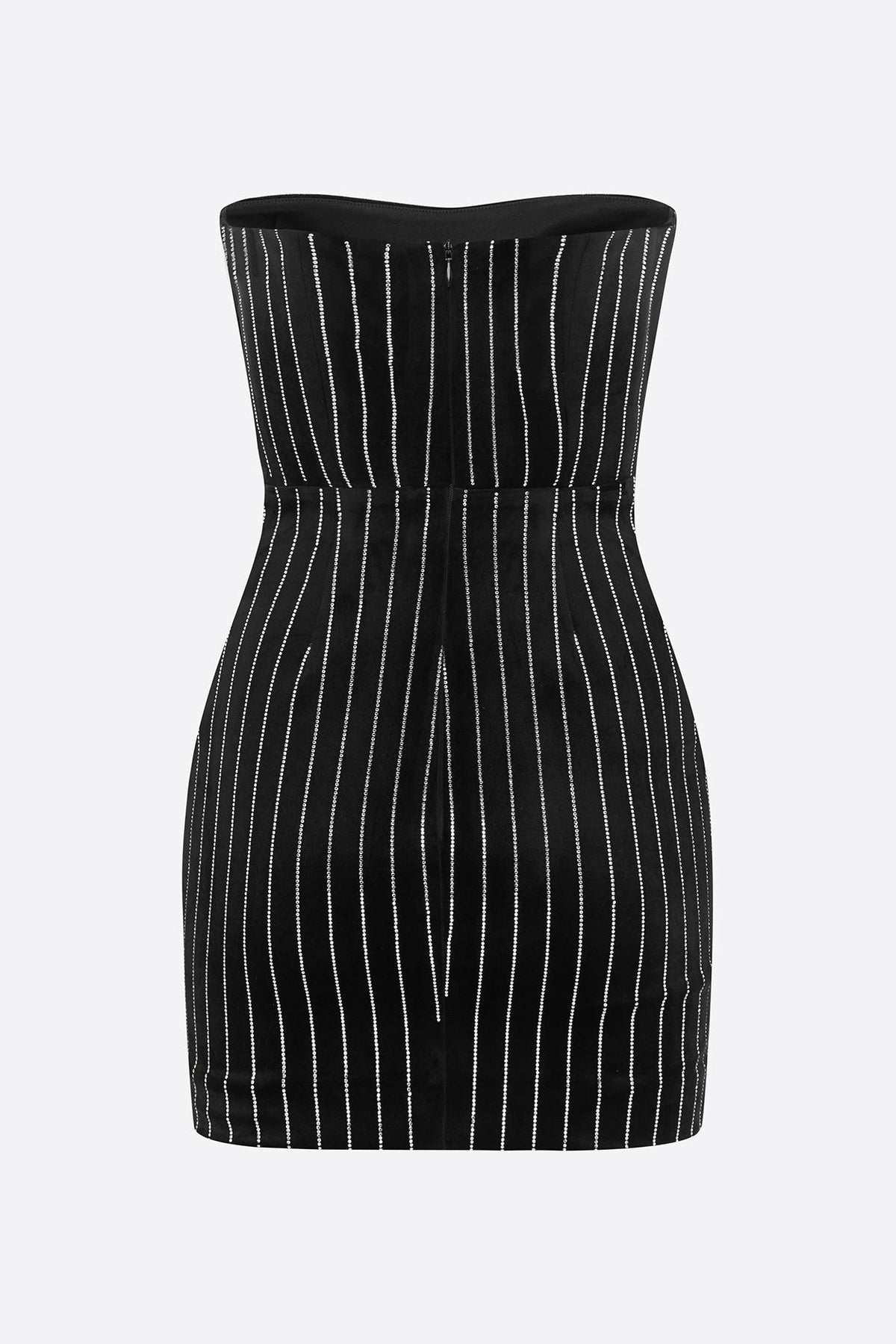 Erlina Crystal Pinstripe Strapless Mini Dress
