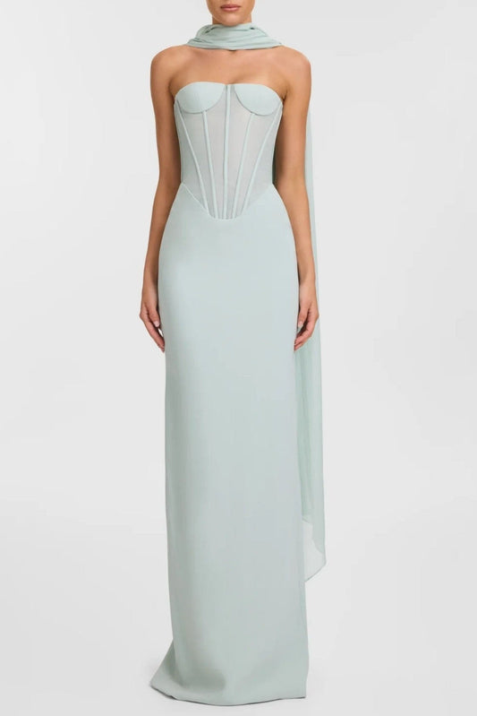 Ramire Strapless  Mesh Scarf Corset Maxi Dress