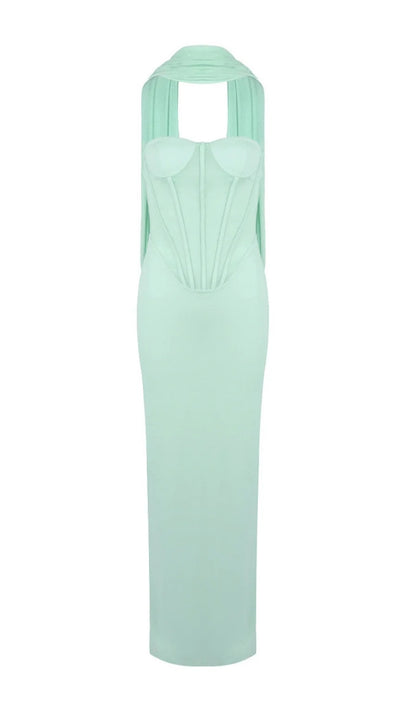 Ramire Strapless  Mesh Scarf Corset Maxi Dress