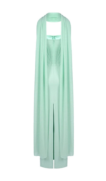 Ramire Strapless  Mesh Scarf Corset Maxi Dress