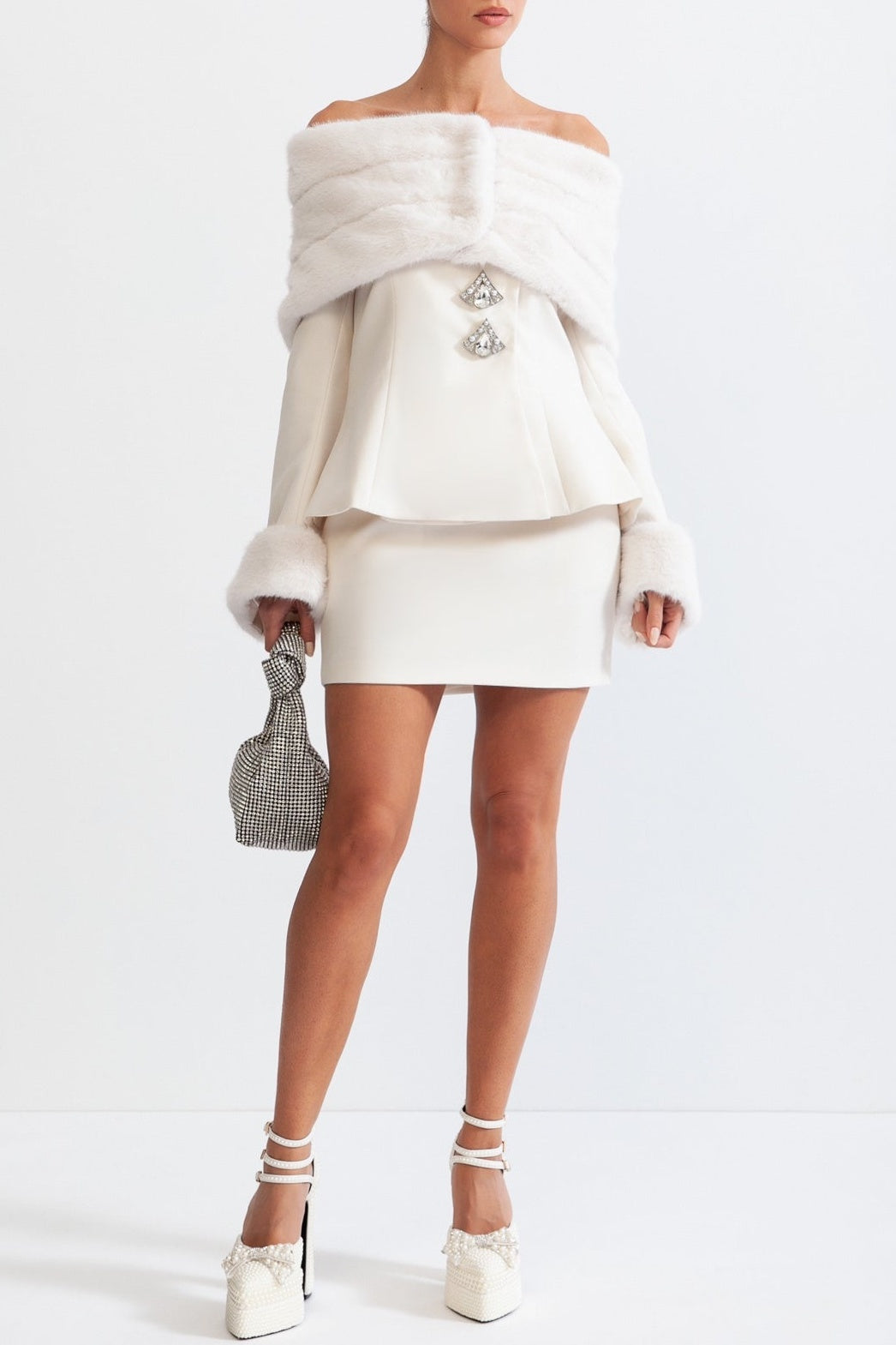 sharon Off Shoulder Faux Fur Two Piece Set