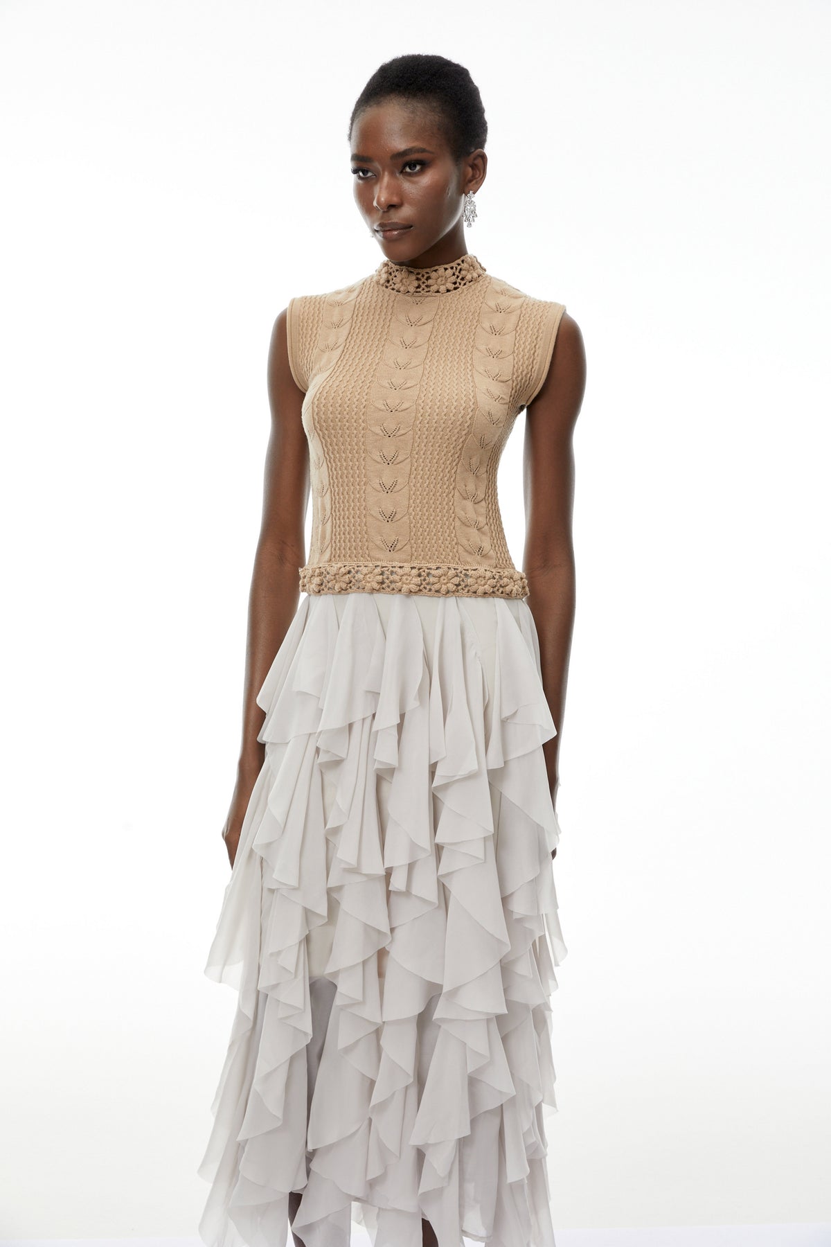 janice Khaki Asymmetrical Ruffled Maxi Dress