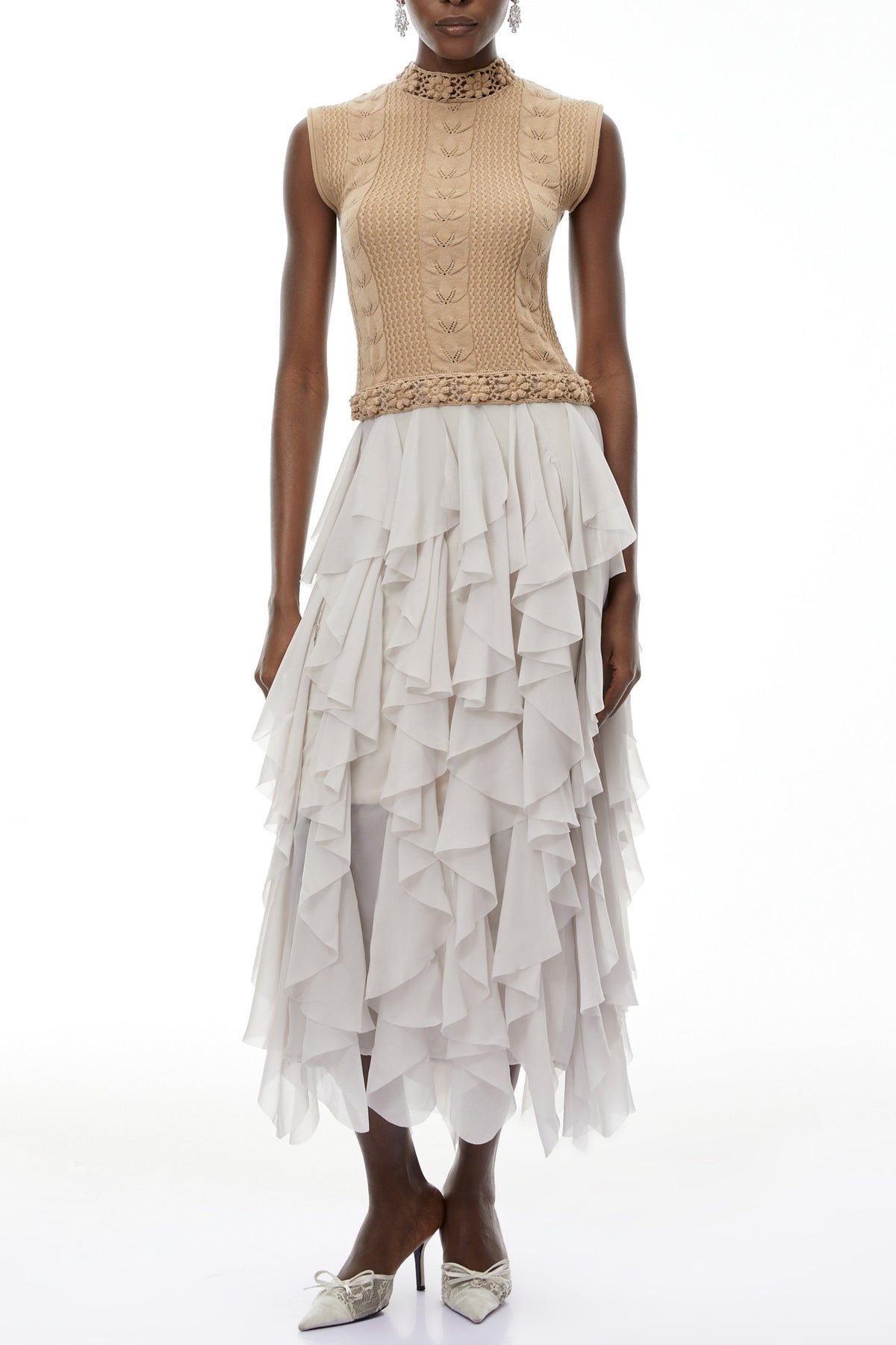 janice Khaki Asymmetrical Ruffled Maxi Dress
